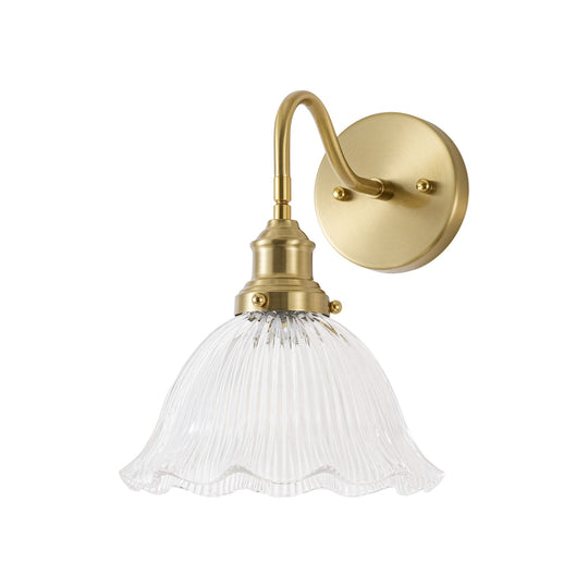 Pendantlightie-Vintage Minimalist 1-Light Striped Glass Waved Edge Flower Wall Sconce-Wall Light-Clear-B