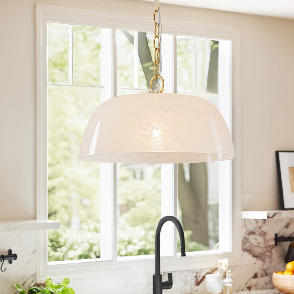 Pendantlightie-Vintage Retro 1-Light Alabaster White Clouded Glass Dome Pendant Light-Pendants-Brass-