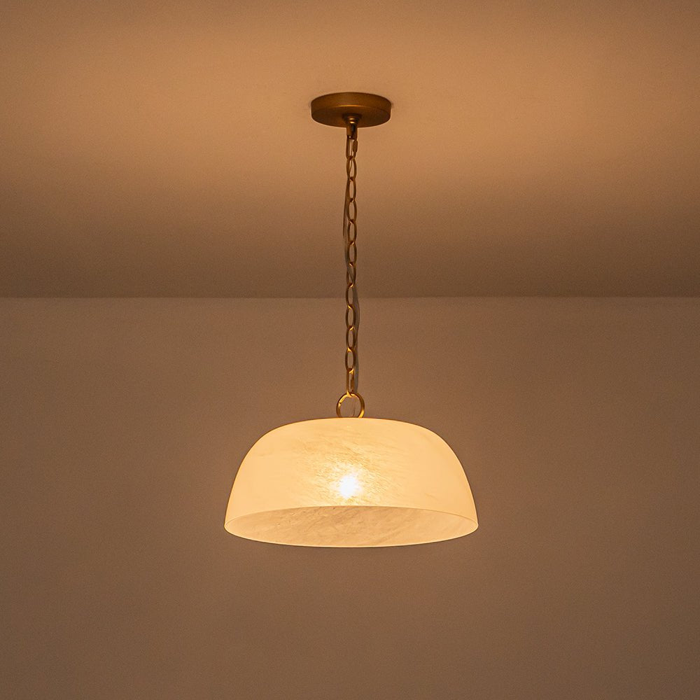 Pendantlightie-Vintage Retro 1-Light Alabaster White Clouded Glass Dome Pendant Light-Pendants-Brass-