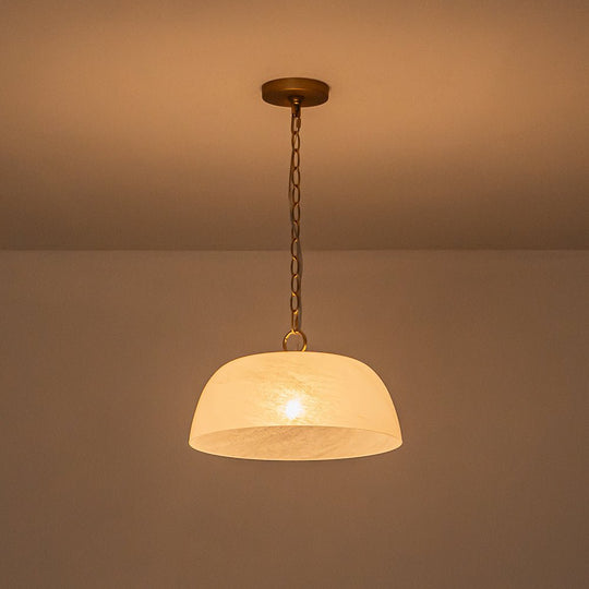 Pendantlightie-Vintage Retro 1-Light Alabaster White Clouded Glass Dome Pendant Light-Pendants-Brass-