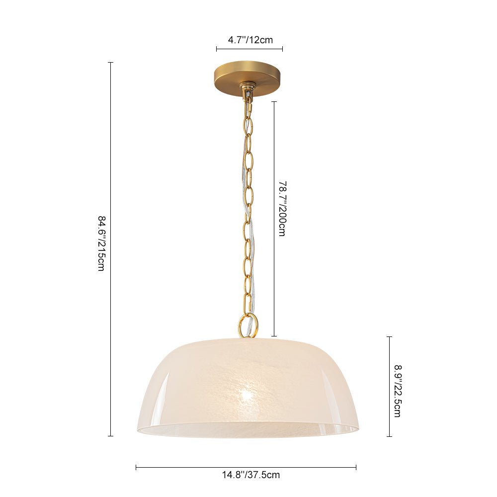 Pendantlightie-Vintage Retro 1-Light Alabaster White Clouded Glass Dome Pendant Light-Pendants-Brass-