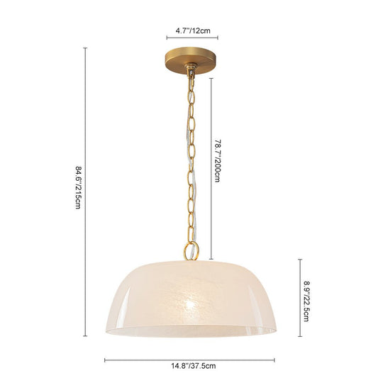 Pendantlightie-Vintage Retro 1-Light Alabaster White Clouded Glass Dome Pendant Light-Pendants-Brass-