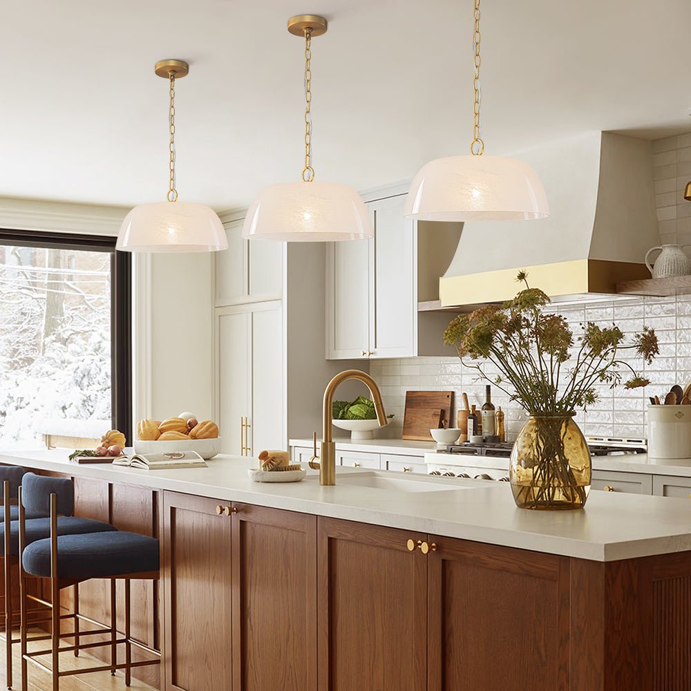 Pendantlightie-Vintage Retro 1-Light Alabaster White Clouded Glass Dome Pendant Light-Pendants-Brass-