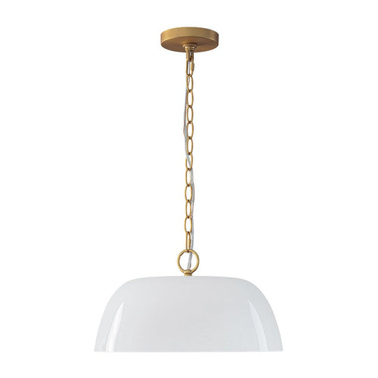 Pendantlightie-Vintage Retro 1-Light Alabaster White Clouded Glass Dome Pendant Light-Pendants-Brass-