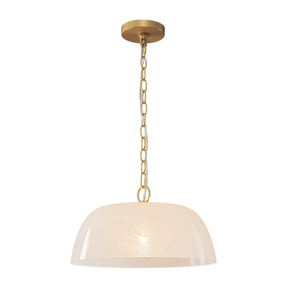 Pendantlightie-Vintage Retro 1-Light Alabaster White Clouded Glass Dome Pendant Light-Pendants-Brass-