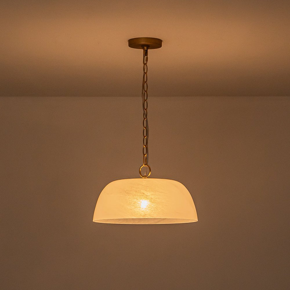 Pendantlightie-Vintage Retro 1-Light Alabaster White Clouded Glass Dome Pendant Light-Pendants-Brass-