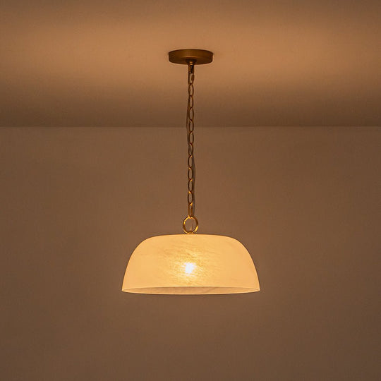 Pendantlightie-Vintage Retro 1-Light Alabaster White Clouded Glass Dome Pendant Light-Pendants-Brass-