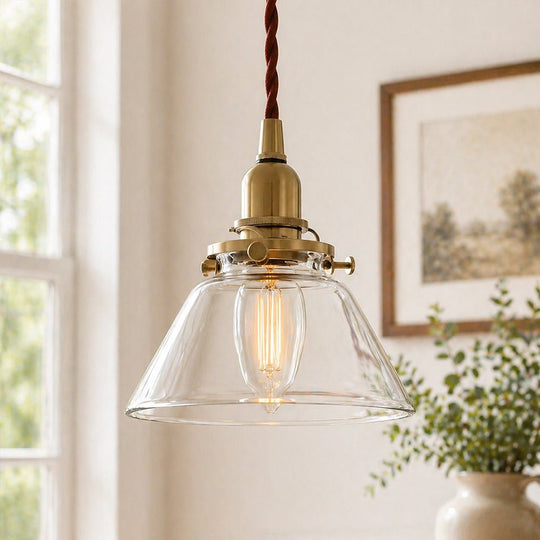 Pendantlightie - Vintage Retro 1 - Light Clear Pleated Glass Cone Bell Pendant Light - Pendants - Clear Glass - 