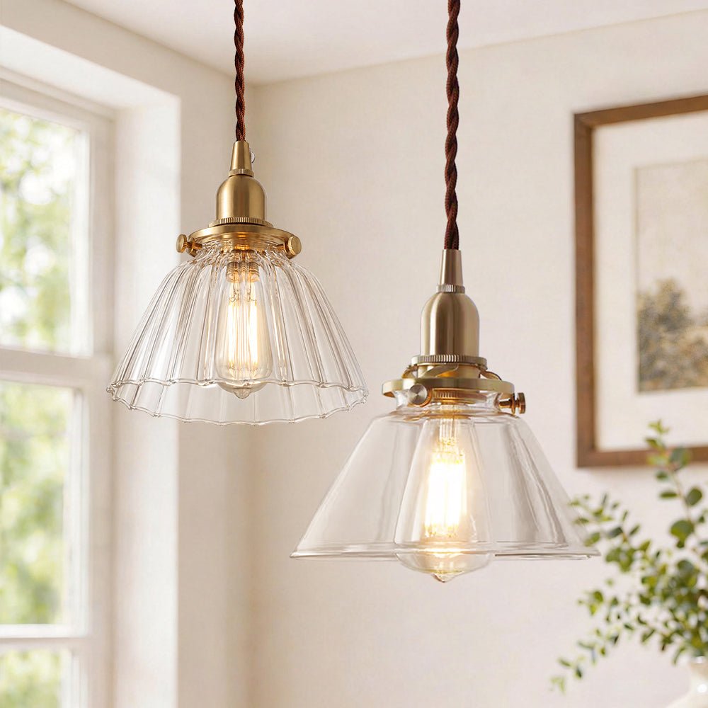 Pendantlightie - Vintage Retro 1 - Light Clear Pleated Glass Cone Bell Pendant Light - Pendants - Clear Glass - 