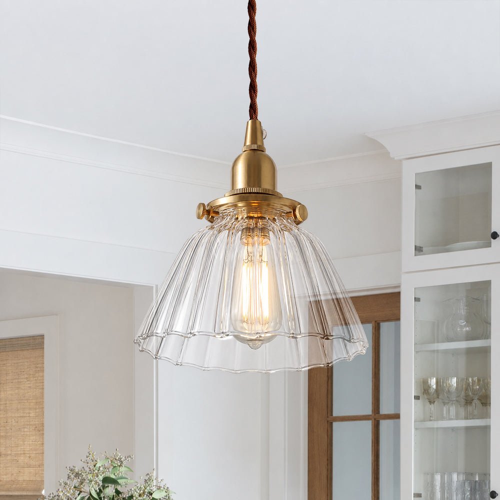 Pendantlightie - Vintage Retro 1 - Light Clear Pleated Glass Cone Bell Pendant Light - Pendants - Clear Glass - 