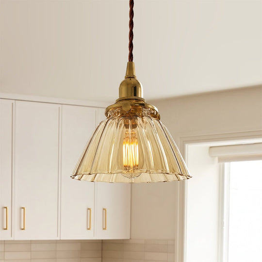 Pendantlightie - Vintage Retro 1 - Light Clear Pleated Glass Cone Bell Pendant Light - Pendants - Clear Glass - 