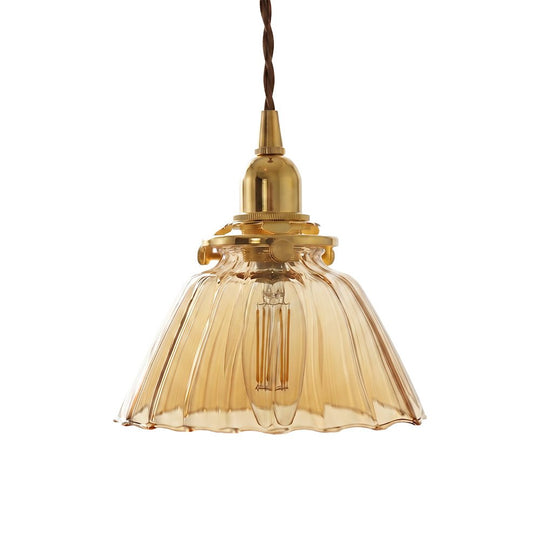Pendantlightie - Vintage Retro 1 - Light Clear Pleated Glass Cone Bell Pendant Light - Pendants - Pleated Clear Glass - 