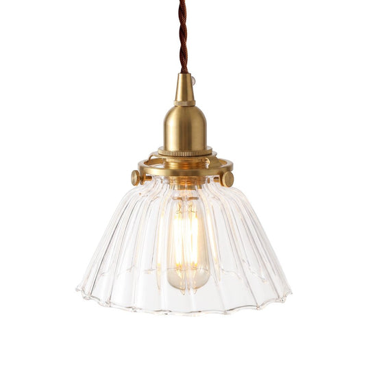 Pendantlightie - Vintage Retro 1 - Light Clear Pleated Glass Cone Bell Pendant Light - Pendants - Pleated Clear Glass - 