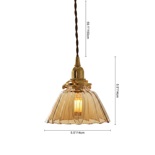 Pendantlightie - Vintage Retro 1 - Light Clear Pleated Glass Cone Bell Pendant Light - Pendants - Pleated Clear Glass - 
