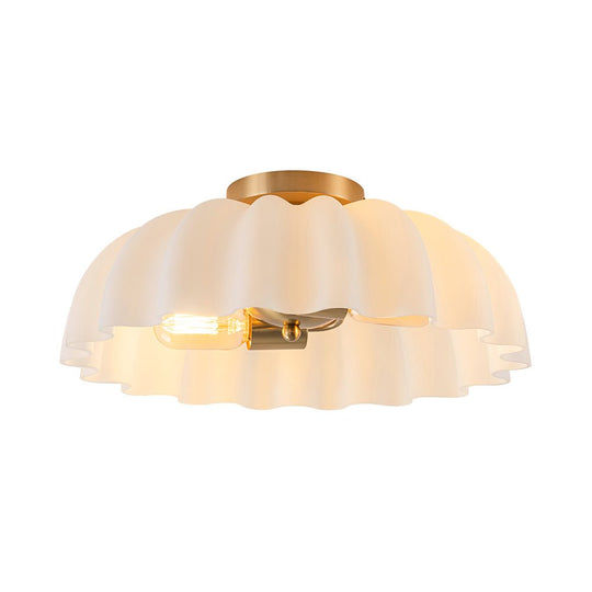 Pendantlightie-Vintage Retro 2-Light Cream Scalloped Glass Shade Ceiling Light-Semi Flush Mount-Brass-