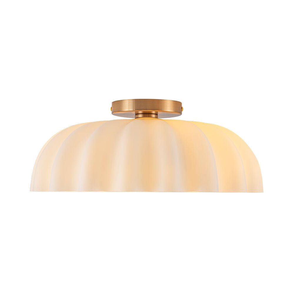 Pendantlightie-Vintage Retro 2-Light Cream Scalloped Glass Shade Ceiling Light-Semi Flush Mount-Brass-