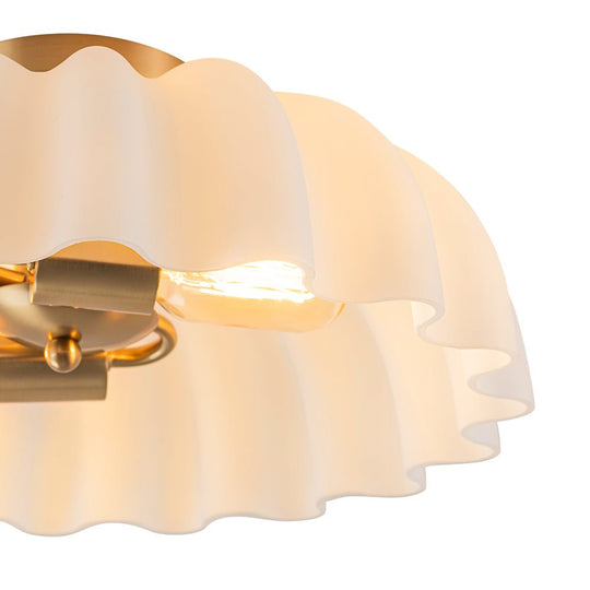 Pendantlightie-Vintage Retro 2-Light Cream Scalloped Glass Shade Ceiling Light-Semi Flush Mount-Brass-