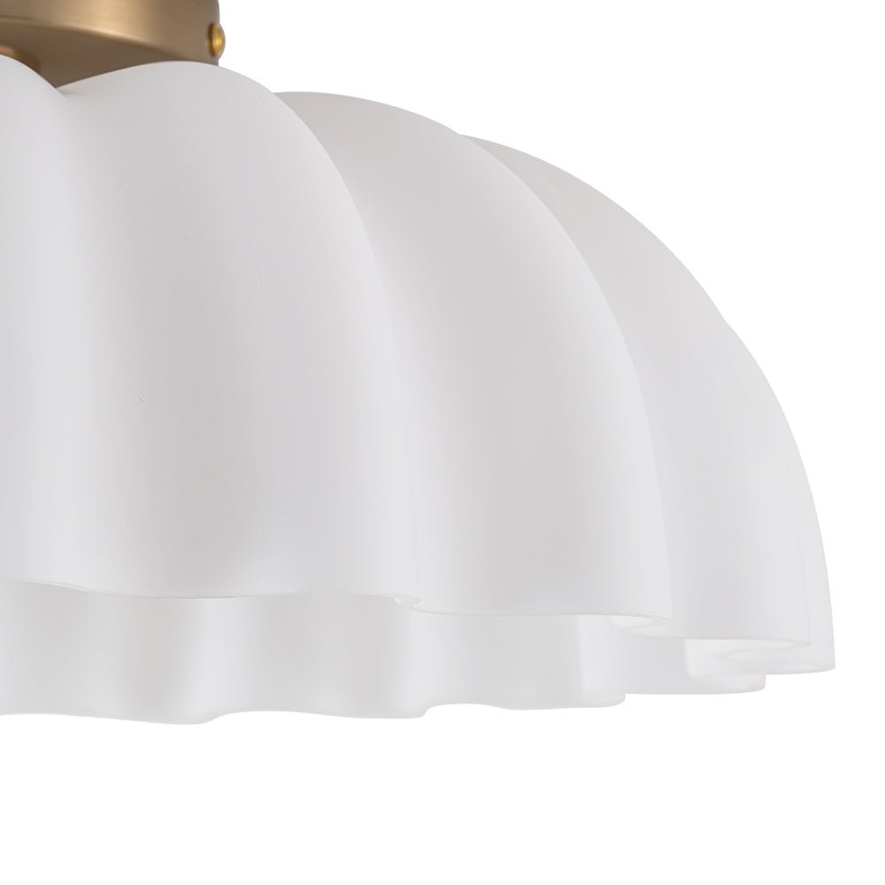 Pendantlightie-Vintage Retro 2-Light Cream Scalloped Glass Shade Ceiling Light-Semi Flush Mount-Brass-