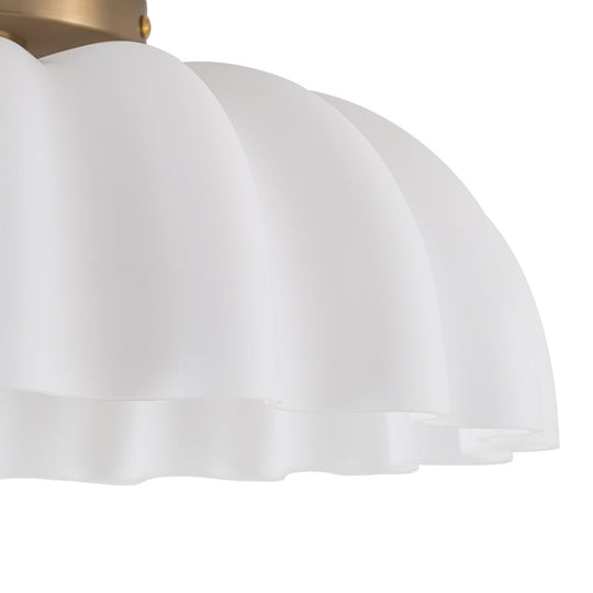 Pendantlightie-Vintage Retro 2-Light Cream Scalloped Glass Shade Ceiling Light-Semi Flush Mount-Brass-