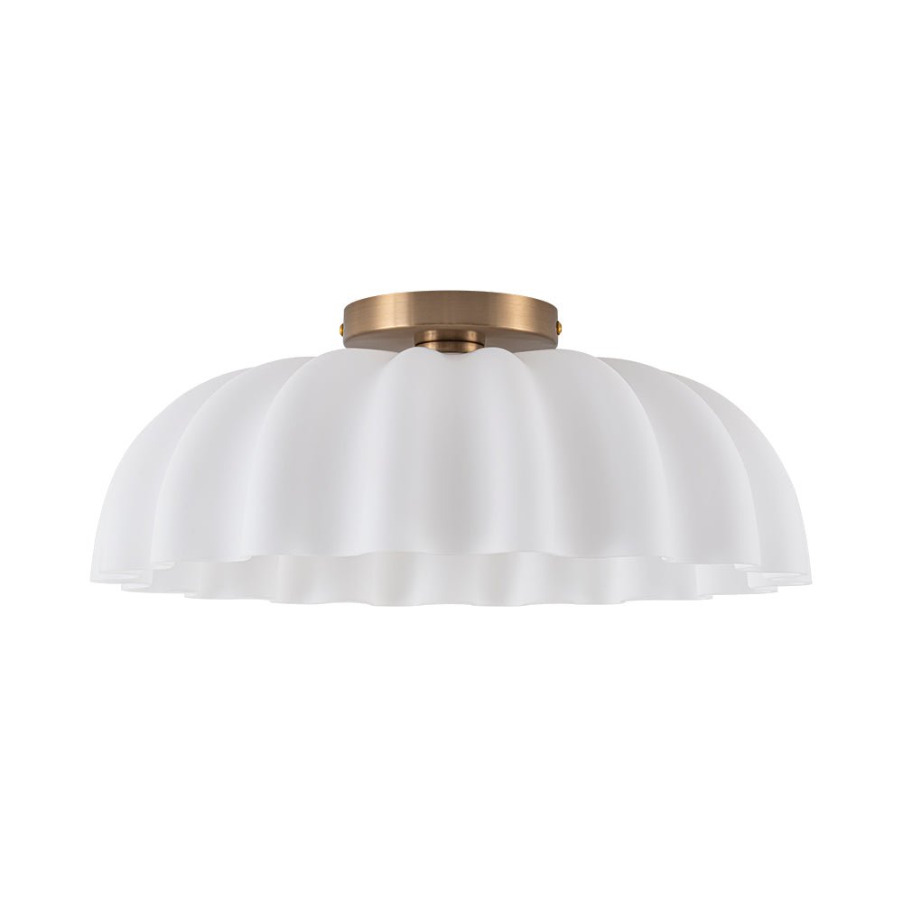 Pendantlightie-Vintage Retro 2-Light Cream Scalloped Glass Shade Ceiling Light-Semi Flush Mount-Brass-