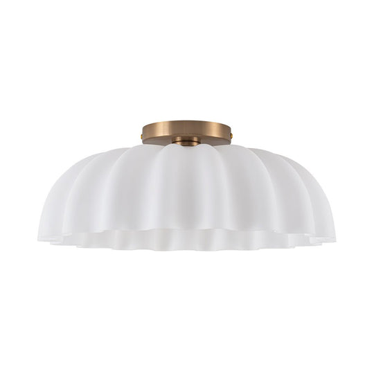 Pendantlightie-Vintage Retro 2-Light Cream Scalloped Glass Shade Ceiling Light-Semi Flush Mount-Brass-
