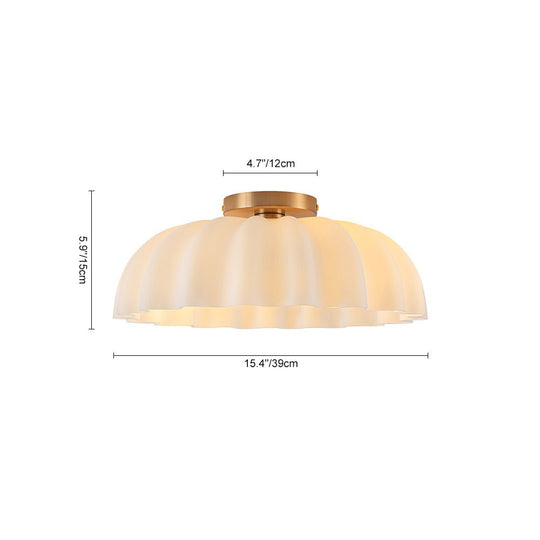 Pendantlightie-Vintage Retro 2-Light Cream Scalloped Glass Shade Ceiling Light-Semi Flush Mount-Brass-