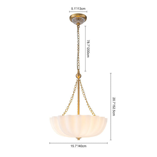 Pendantlightie-Vintage Retro 3-Light Cream Scalloped Glass Shade Chandelier-Chandeliers-Brass-