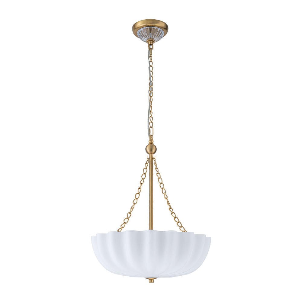 Pendantlightie-Vintage Retro 3-Light Cream Scalloped Glass Shade Chandelier-Chandeliers-Brass-