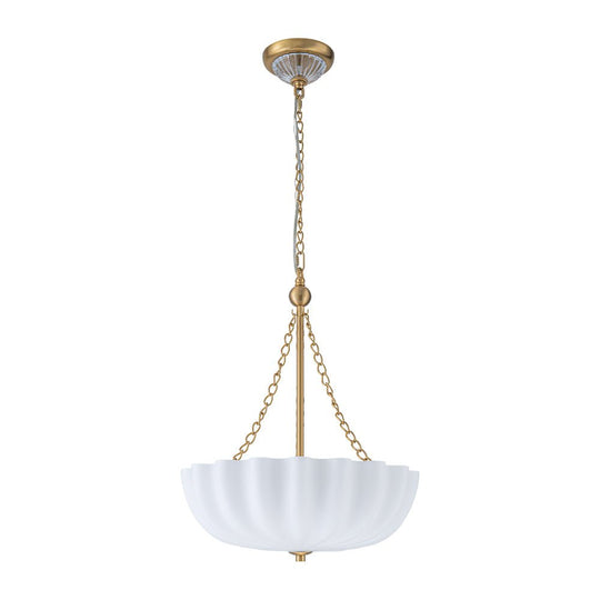 Pendantlightie-Vintage Retro 3-Light Cream Scalloped Glass Shade Chandelier-Chandeliers-Brass-