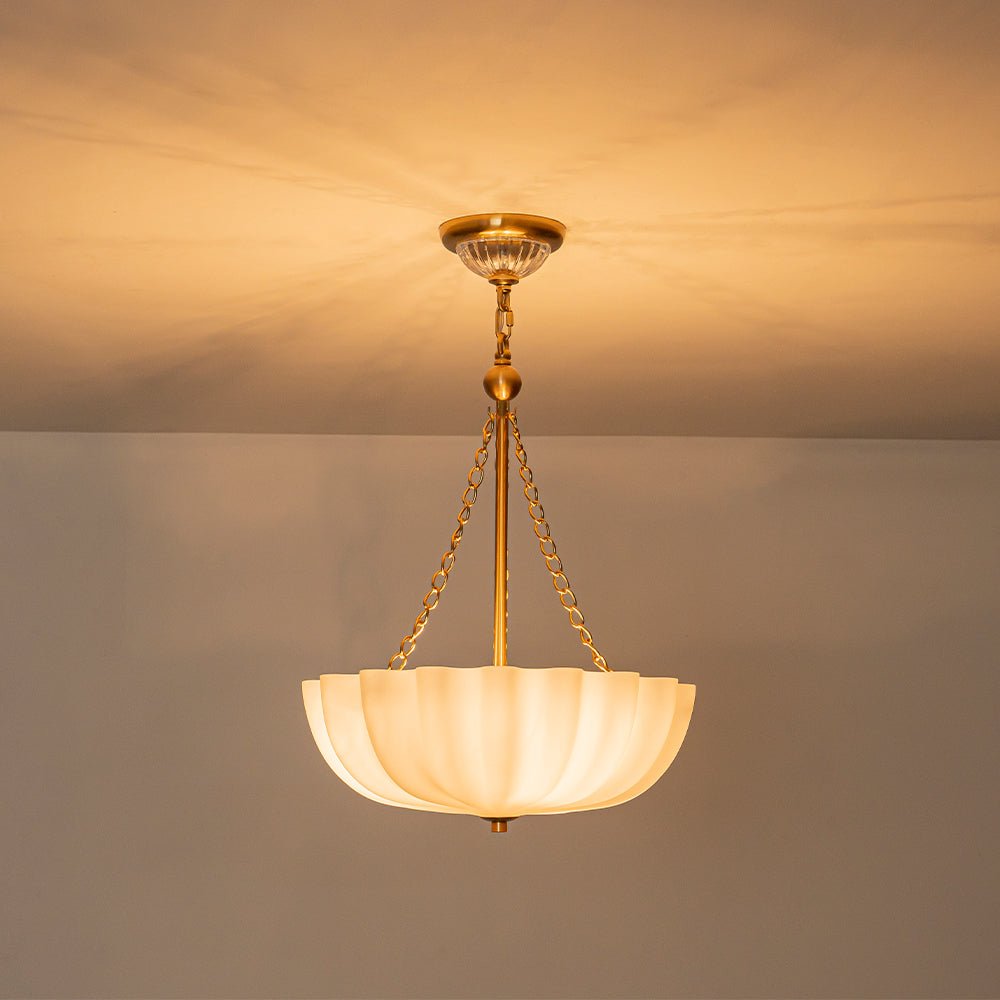 Pendantlightie-Vintage Retro 3-Light Cream Scalloped Glass Shade Chandelier-Chandeliers-Brass-