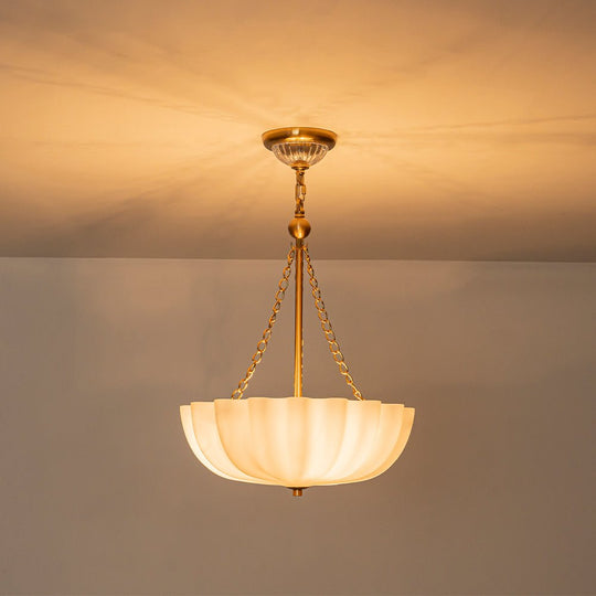Pendantlightie-Vintage Retro 3-Light Cream Scalloped Glass Shade Chandelier-Chandeliers-Brass-