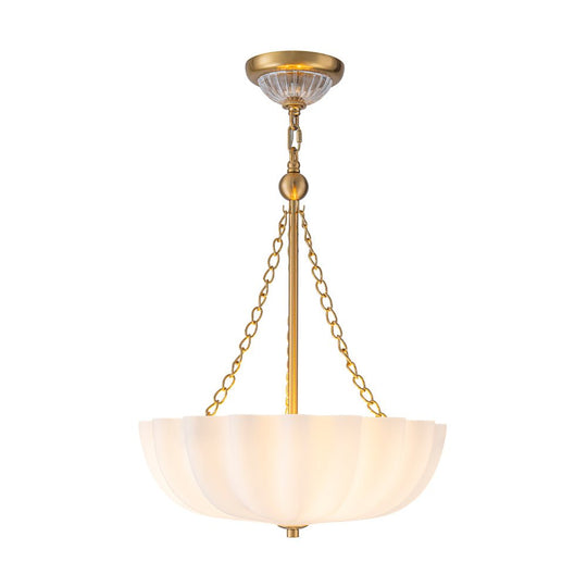 Pendantlightie-Vintage Retro 3-Light Cream Scalloped Glass Shade Chandelier-Chandeliers-Brass-