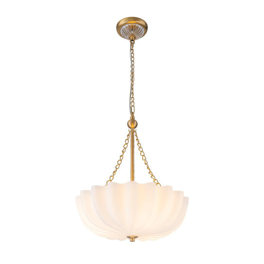 Pendantlightie-Vintage Retro 3-Light Cream Scalloped Glass Shade Chandelier-Chandeliers-Brass-