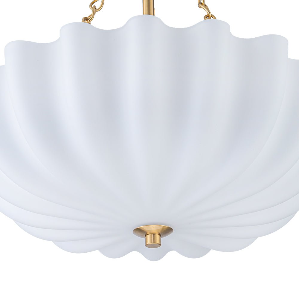 Pendantlightie-Vintage Retro 3-Light Cream Scalloped Glass Shade Chandelier-Chandeliers-Brass-