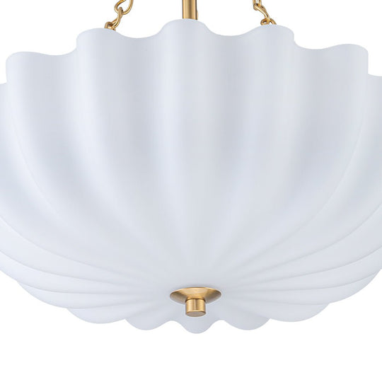 Pendantlightie-Vintage Retro 3-Light Cream Scalloped Glass Shade Chandelier-Chandeliers-Brass-