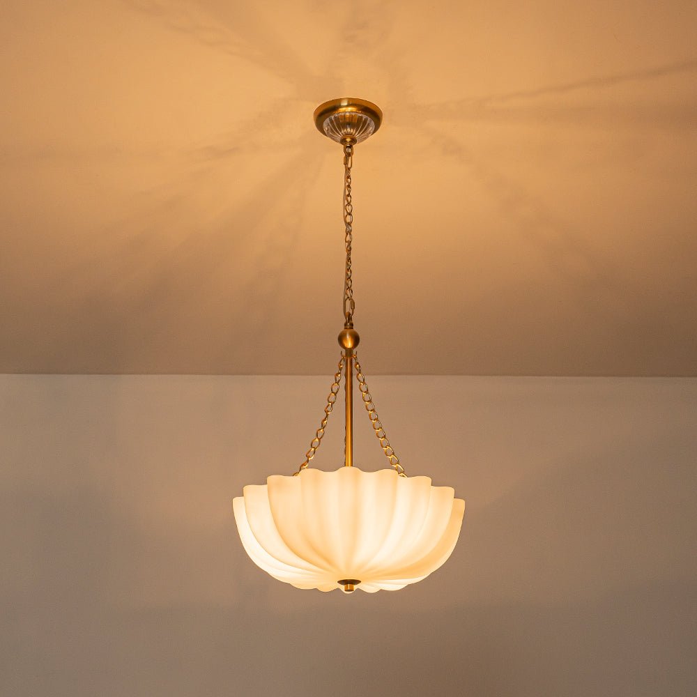 Pendantlightie-Vintage Retro 3-Light Cream Scalloped Glass Shade Chandelier-Chandeliers-Brass-