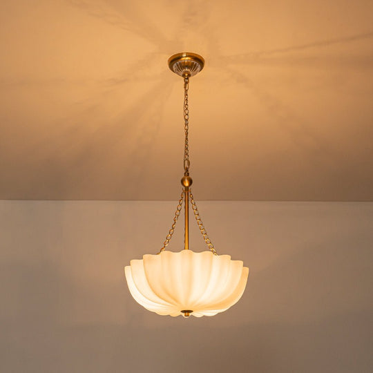 Pendantlightie-Vintage Retro 3-Light Cream Scalloped Glass Shade Chandelier-Chandeliers-Brass-