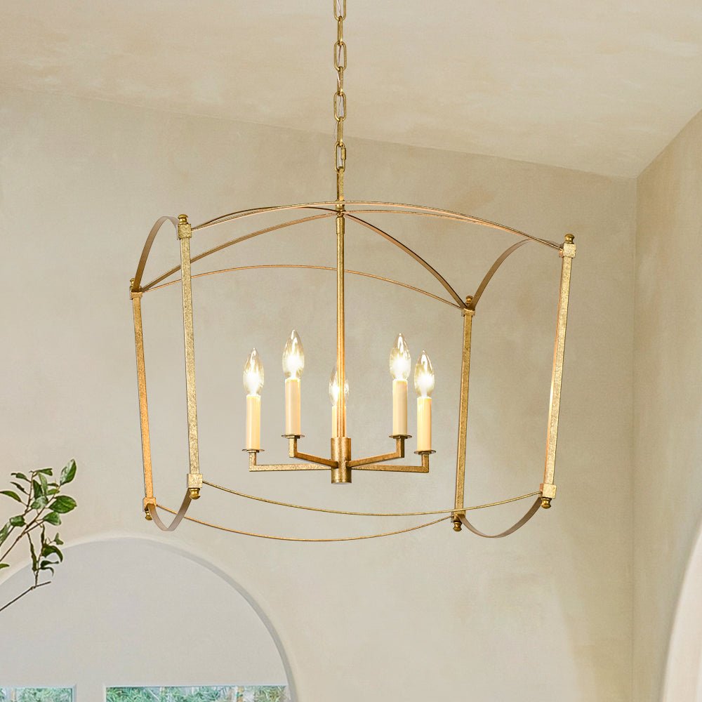 Pendantlightie-Vintage Retro 4-Light Metal Open Frame Lantern Pendant Light-Pendants-Antique Brass-