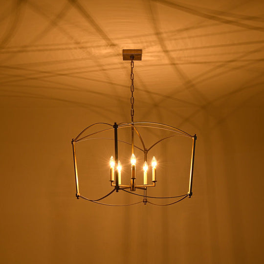Pendantlightie-Vintage Retro 4-Light Metal Open Frame Lantern Pendant Light-Pendants-Black-