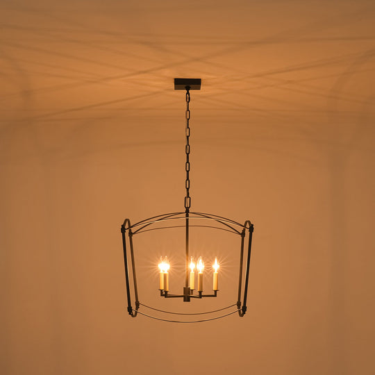 Pendantlightie-Vintage Retro 4-Light Metal Open Frame Lantern Pendant Light-Pendants-Black-