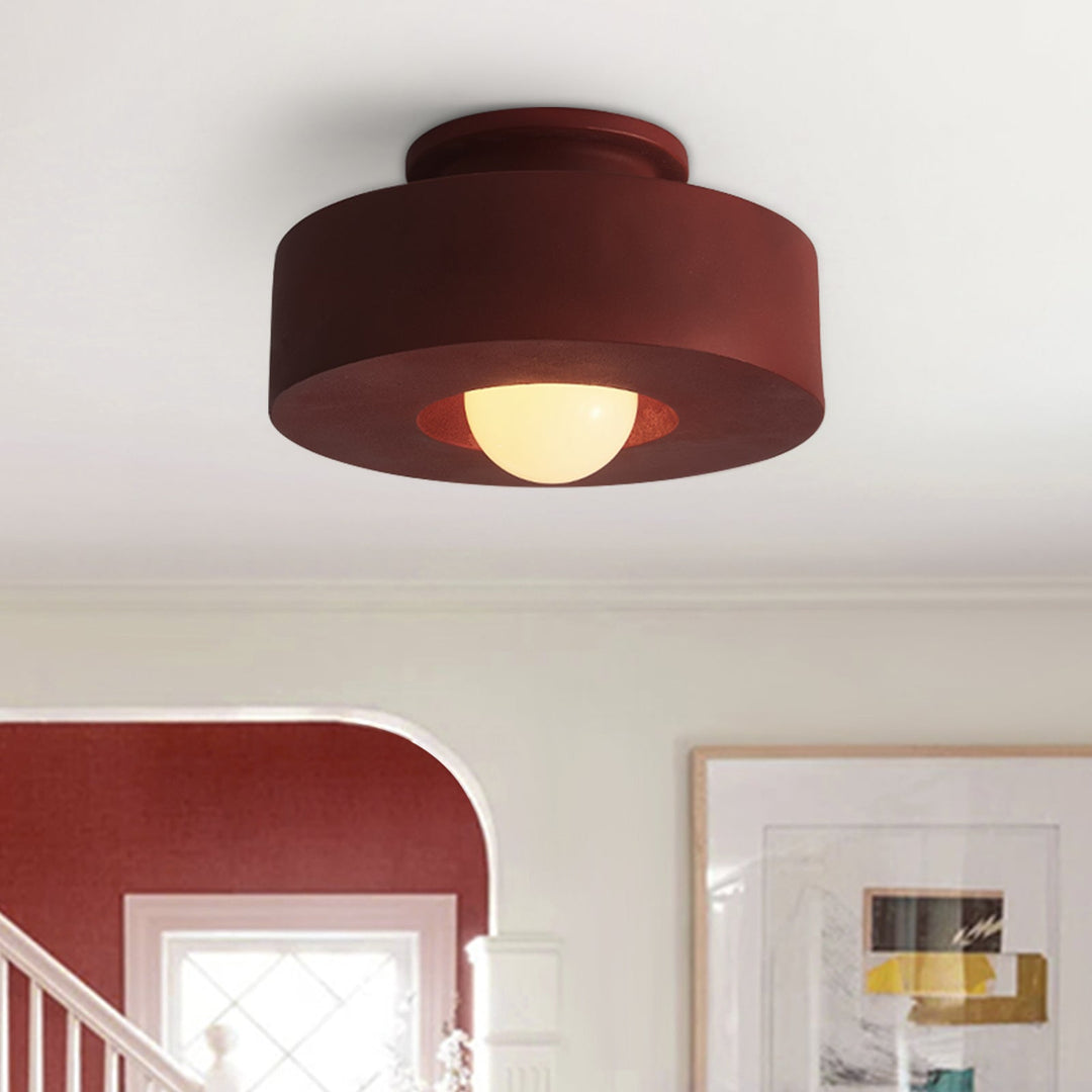 Pendantlightie-Wabi Sabi 1-Light Resin Cylindrical Semi Flush Mount-Semi Flush Mount-Red-