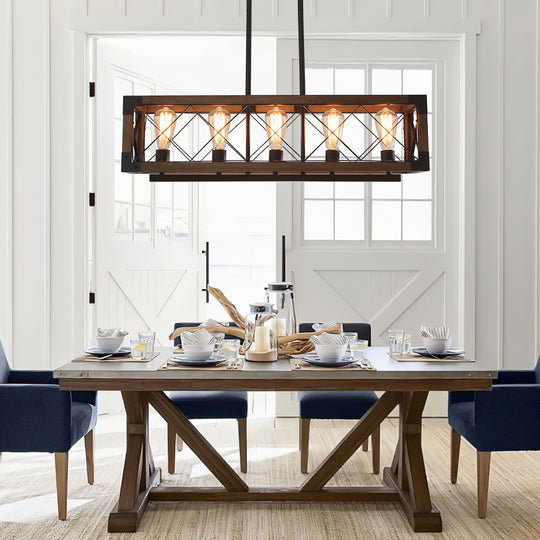 Farmhouse Wooden Hanging Dining Room Chandelier | Kitchen Island ...