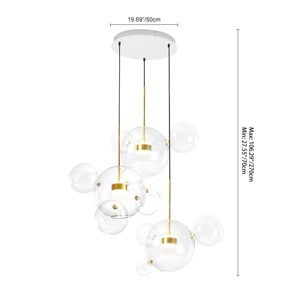 Modern 3-Light Glass Bubble LED Cluster Pendant Lights
