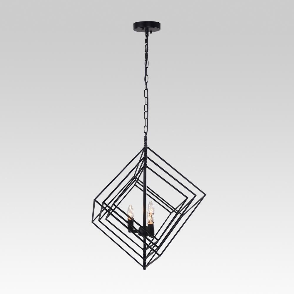PendantLightia-Modern 3-Light Black Candle Geometric Chandelier-Chandeliers-Default Title-