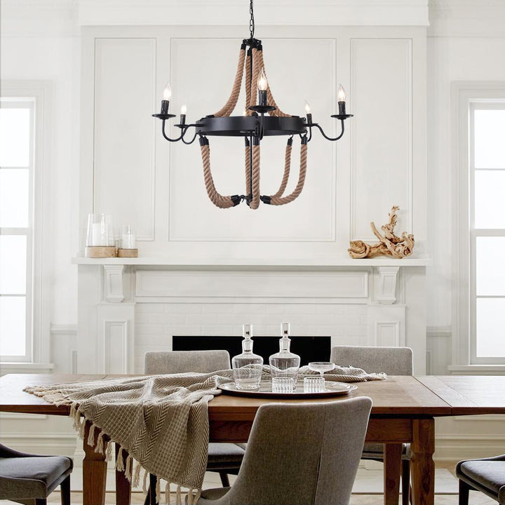 Modern Farmhouse Rope Empire Chandelier | Dining Room Light Fixture ...