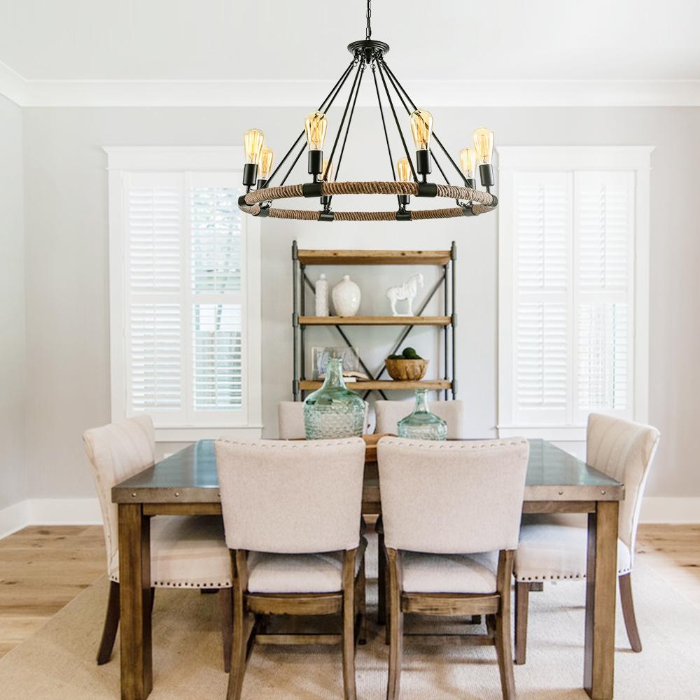 Modern Farmhouse Wagon Wheel Chandelier | Round Dining Room Lighting ...