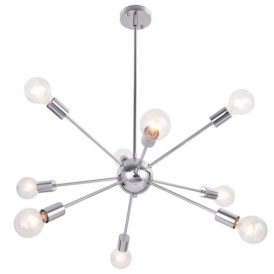 PendantLightia-Modern Mid-century 9-light Sputnik Chandelier-Chandeliers-Chrome-