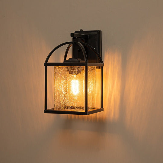 Pendantlightie-1-Light Dusk to Dawn Crackled Glass Outdoor Waterproof Wall Light-Outdoor Wall Light--