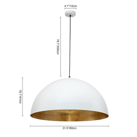 Pendantlightie-1-Light Industrial Metal Dome Pendant-Pendants-31.5 Inches-White