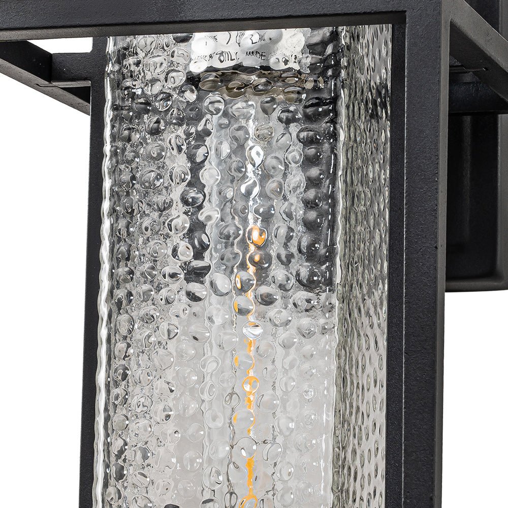 Pendantlightie-1-Light Sensor Waterproof Outdoor Wall Light With Hammered Glass Shade-Outdoor Wall Light--